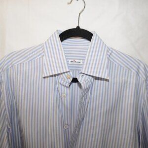 Kiton Mens Microstripe Blue Tan Long Sleeve Shirt Mens 39 15.5 Executive